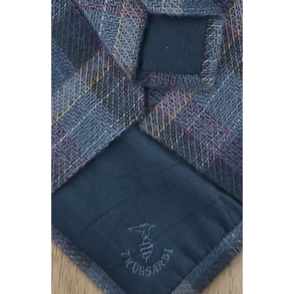 TRUSSARDI Gray Plaid & Check Wool Tie ITALY 55”/ 4.1” EC